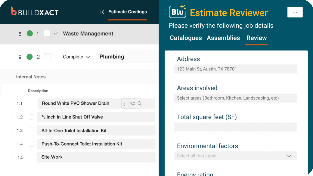 conceptual animation of Blu: Estimate Reviewer by Buildxact